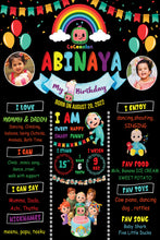Load image into Gallery viewer, Snow Fair - Cocomelon Birthday Theme Chalkboard / Milestone Board for Kids Birthday Party- Made of MDF Wooden Board
