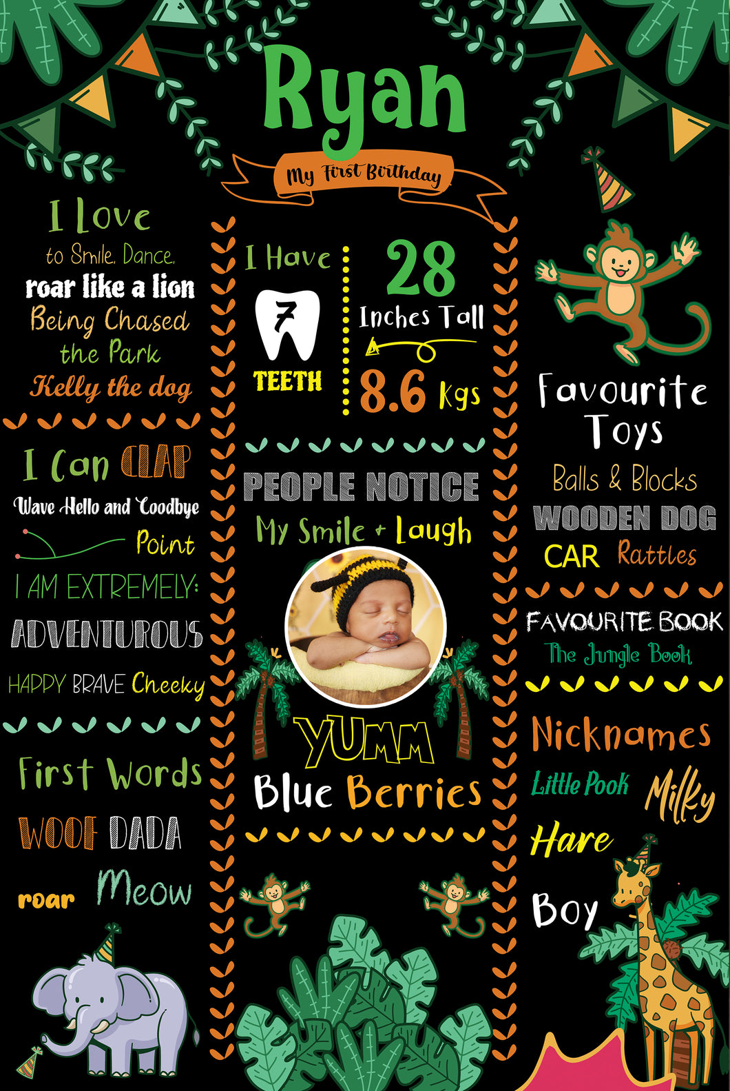 Snow Fair  - Jungle Theme Customized Chalkboard / Milestone Board for Kids Birthday Party - Made of MDF Wooden Board