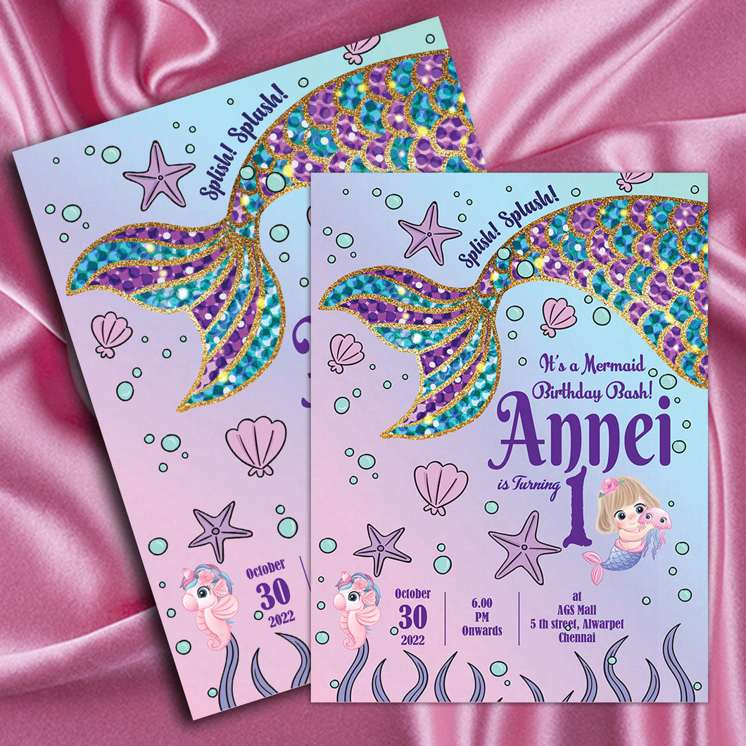Mermaid theme E invitation