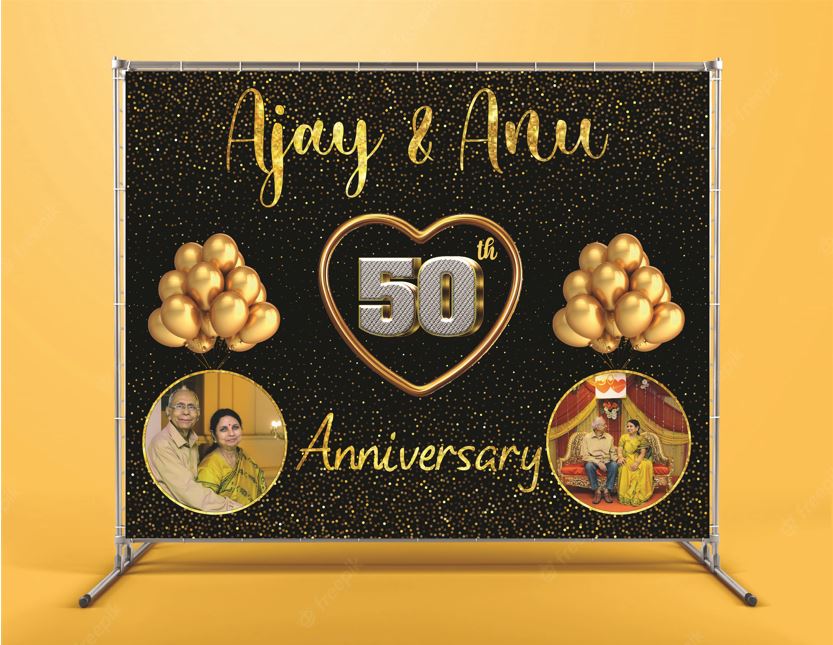 Snow Fair Premium 50th Wedding Anniversary Backdrop Banner