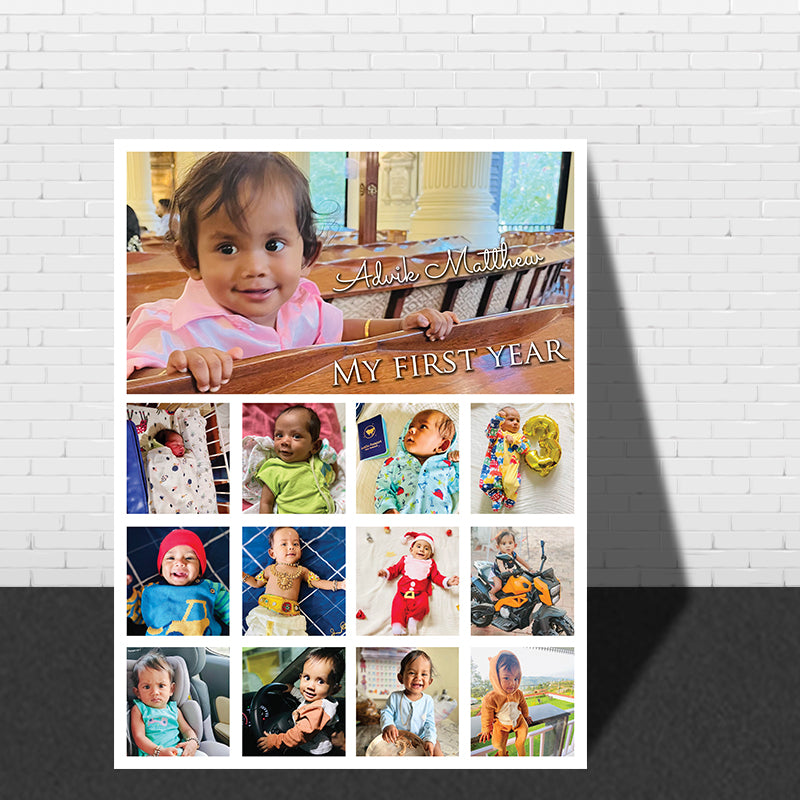 One Year - 12 Months Photo Collage Board  - For First Birthday Model - 12 - Made of Wooden MDF board