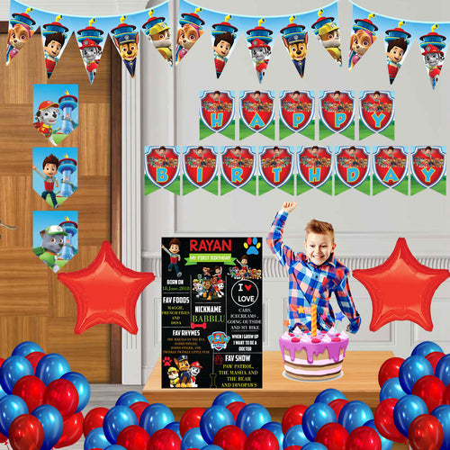 Paw Patrol combo birthday decor ,theme Paw Patrol  for  kits birthday, Paw Patrol birthday kit, Paw Patrol home party decor ,Paw Patrol theme baby name banner customized ,customized Paw Patrol theme, theme for baby boys and girls birthday party, Paw Patrol milestone chalkboard and combo kits Express Delivery All Over India . Book Online At The Best Discounted Offer Price, Budget Friendly, Elite Party Decors, Surprise Party Decors, Indoor And Outdoor Party Decor
